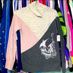 Disney parks peter pan neverland pearl color block cowl neck sweater NWT XS
